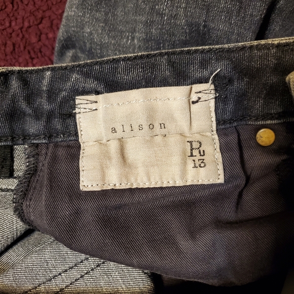 R13 Alison Skinny Distressed Black Wash Raw Hem Women Size 24 (25"wX28.5"l) - Picture 10 of 13